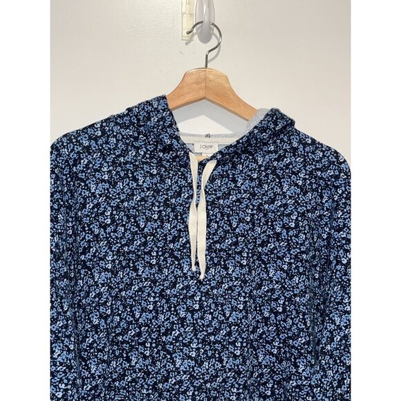 J.Crew Blue Floral Lightweight Stretch Pullover Hoodie Women's Size Large - Picture 2 of 8